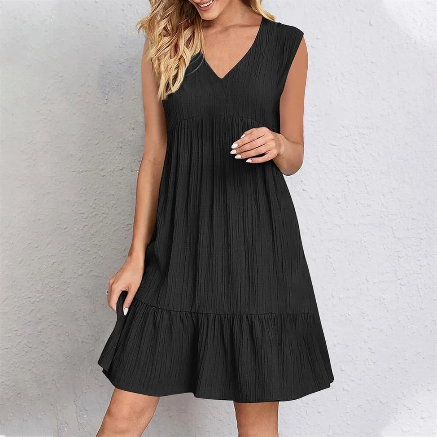 Summer Dresses for Women 2025 V-Neck Mini Dresses Fashion Casual Flowy Boho Ruffle A Line Short Sleeve Dress