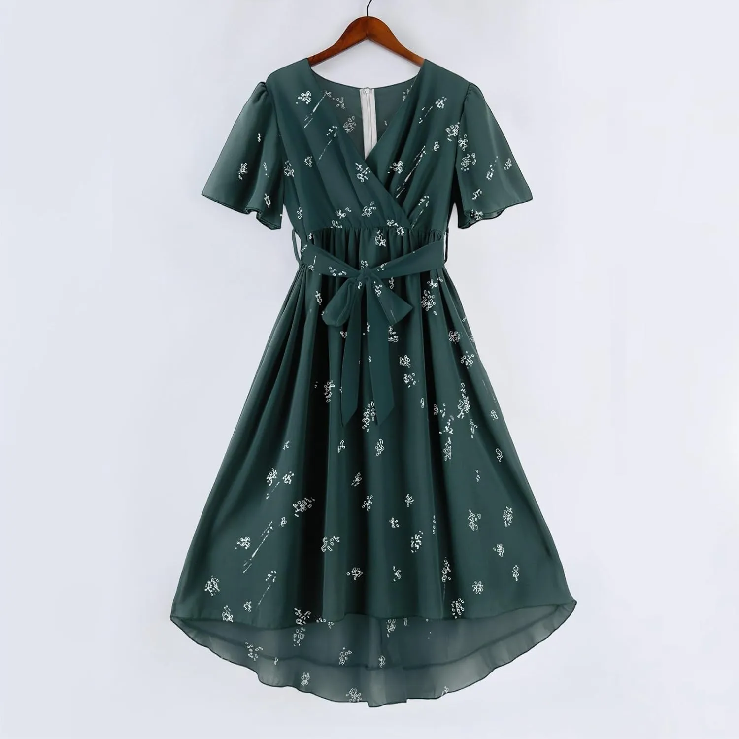 Summer Dresses for Women Boho Floral Printed Chiffon Dresses Elegant V Neck Wedding Prom Cocktail Midi Dress