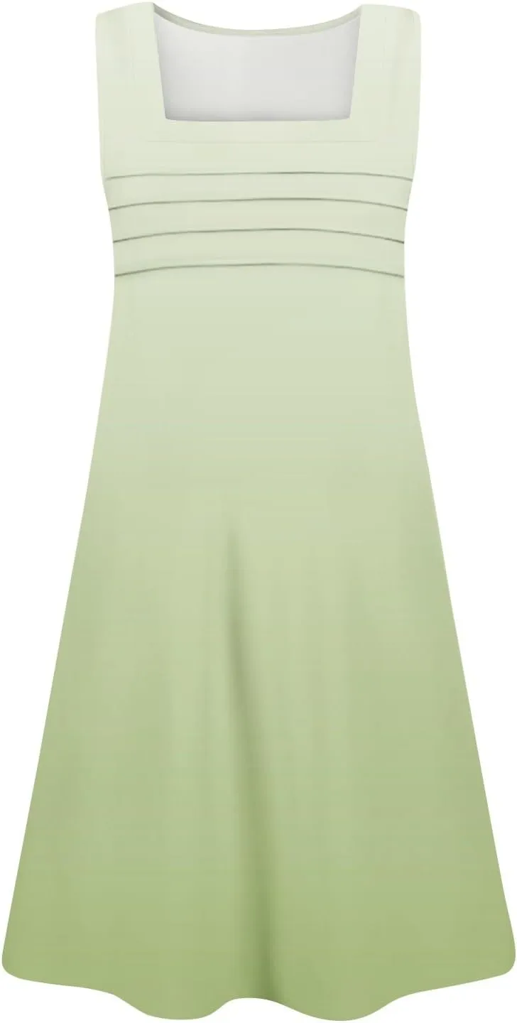 Summer Dresses for Women Loose Sleeveless T Shirt Dresses Square Neck Casual Pleated Front Tank Dress Floral Sundresses