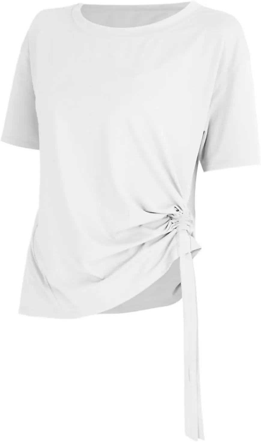 Summer Women Loose Yoga Shirts Short Sleeves Sport T-Shirts Bandage Running Shirt Girls Quick Dry Gym Fitness Tee Tops Sportw