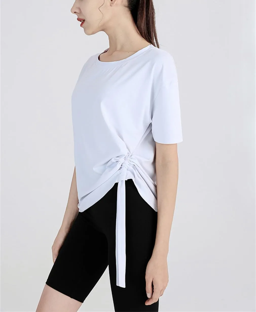 Summer Women Loose Yoga Shirts Short Sleeves Sport T-Shirts Bandage Running Shirt Girls Quick Dry Gym Fitness Tee Tops Sportw