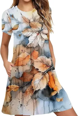 Sun Dresses for Women 2024 Sunflower Sundress Cowl Neck Layered Flutter Flowy Fit Plus Size Dress Clothes Vacation