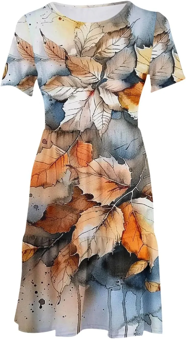 Sun Dresses for Women 2024 Sunflower Sundress Cowl Neck Layered Flutter Flowy Fit Plus Size Dress Clothes Vacation
