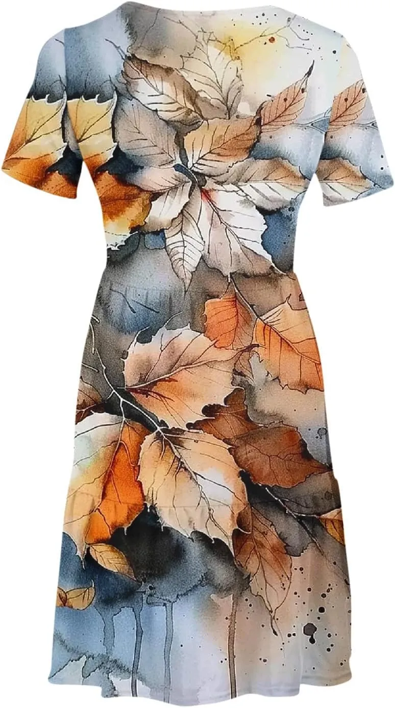 Sun Dresses for Women 2024 Sunflower Sundress Cowl Neck Layered Flutter Flowy Fit Plus Size Dress Clothes Vacation