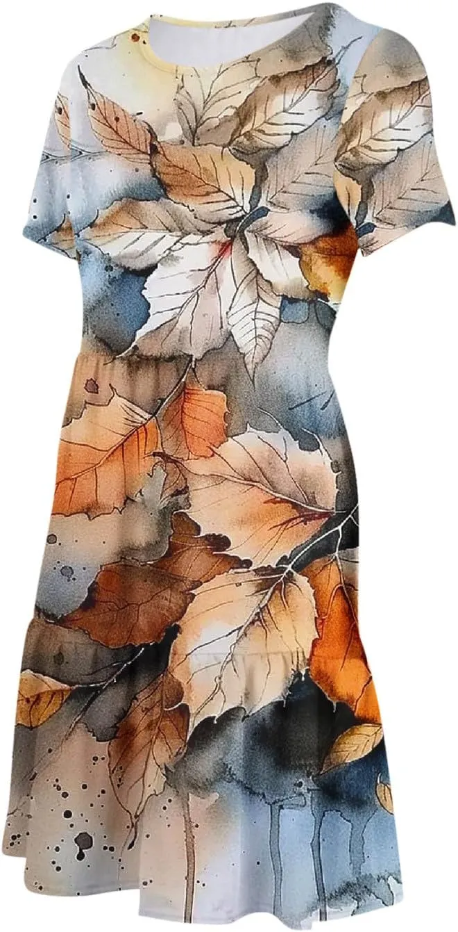 Sun Dresses for Women 2024 Sunflower Sundress Cowl Neck Layered Flutter Flowy Fit Plus Size Dress Clothes Vacation