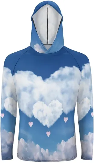 Sun Protection Shirt Long Sleeve Hoodie Sky and Heart Shape Cloud Lightweight Rash Guard Quick Dry Sun Shirt for Outdoor