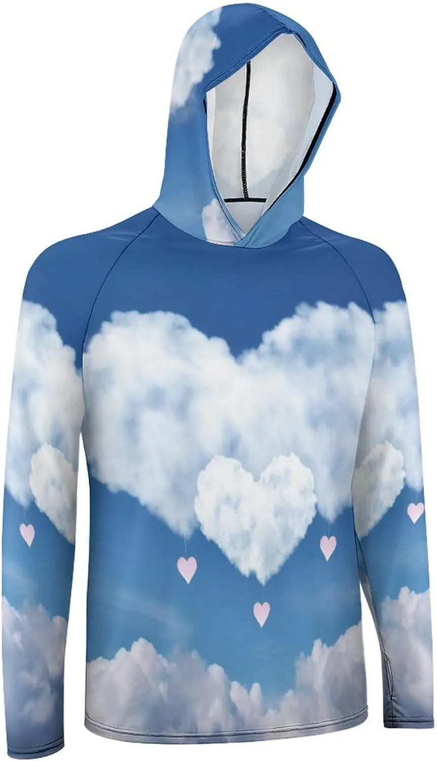 Sun Protection Shirt Long Sleeve Hoodie Sky and Heart Shape Cloud Lightweight Rash Guard Quick Dry Sun Shirt for Outdoor