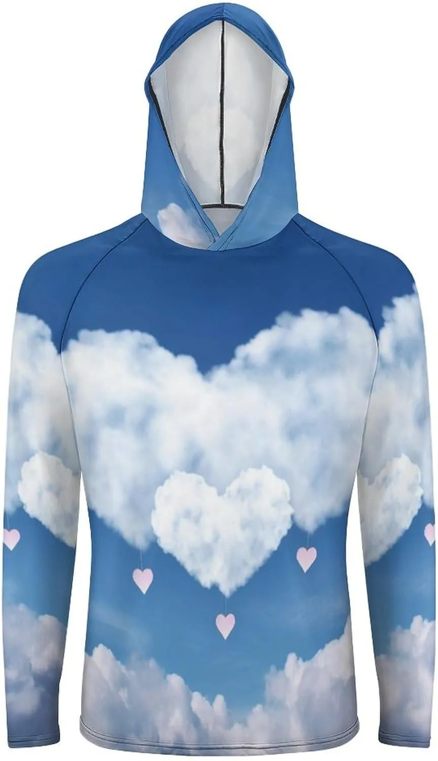 Sun Protection Shirt Long Sleeve Hoodie Sky and Heart Shape Cloud Lightweight Rash Guard Quick Dry Sun Shirt for Outdoor