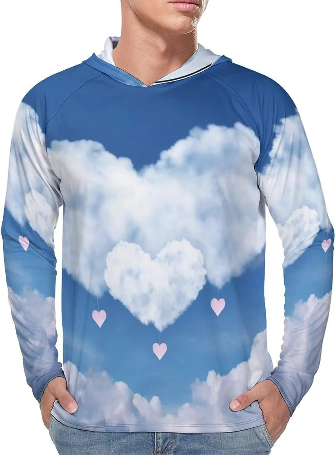 Sun Protection Shirt Long Sleeve Hoodie Sky and Heart Shape Cloud Lightweight Rash Guard Quick Dry Sun Shirt for Outdoor