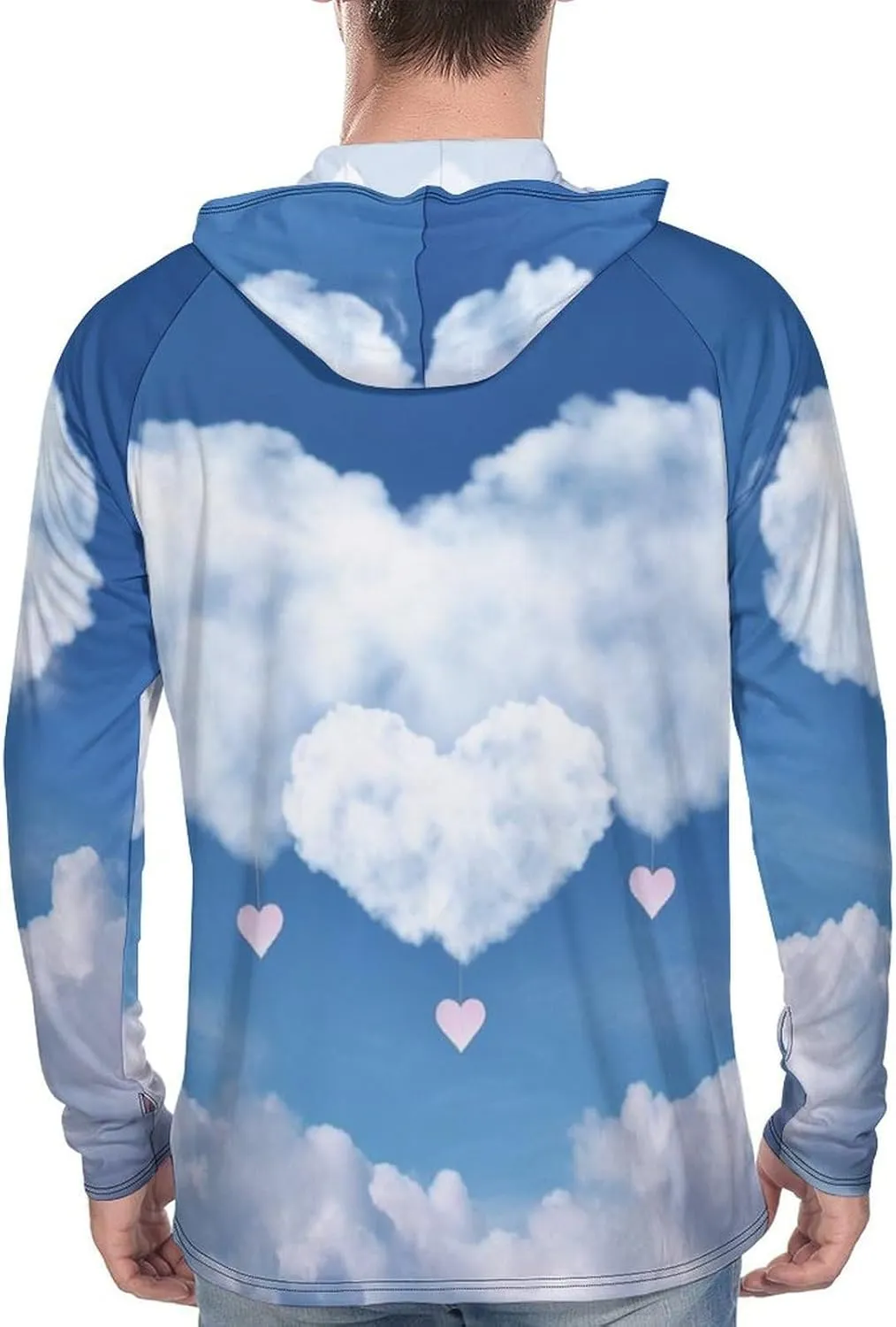 Sun Protection Shirt Long Sleeve Hoodie Sky and Heart Shape Cloud Lightweight Rash Guard Quick Dry Sun Shirt for Outdoor