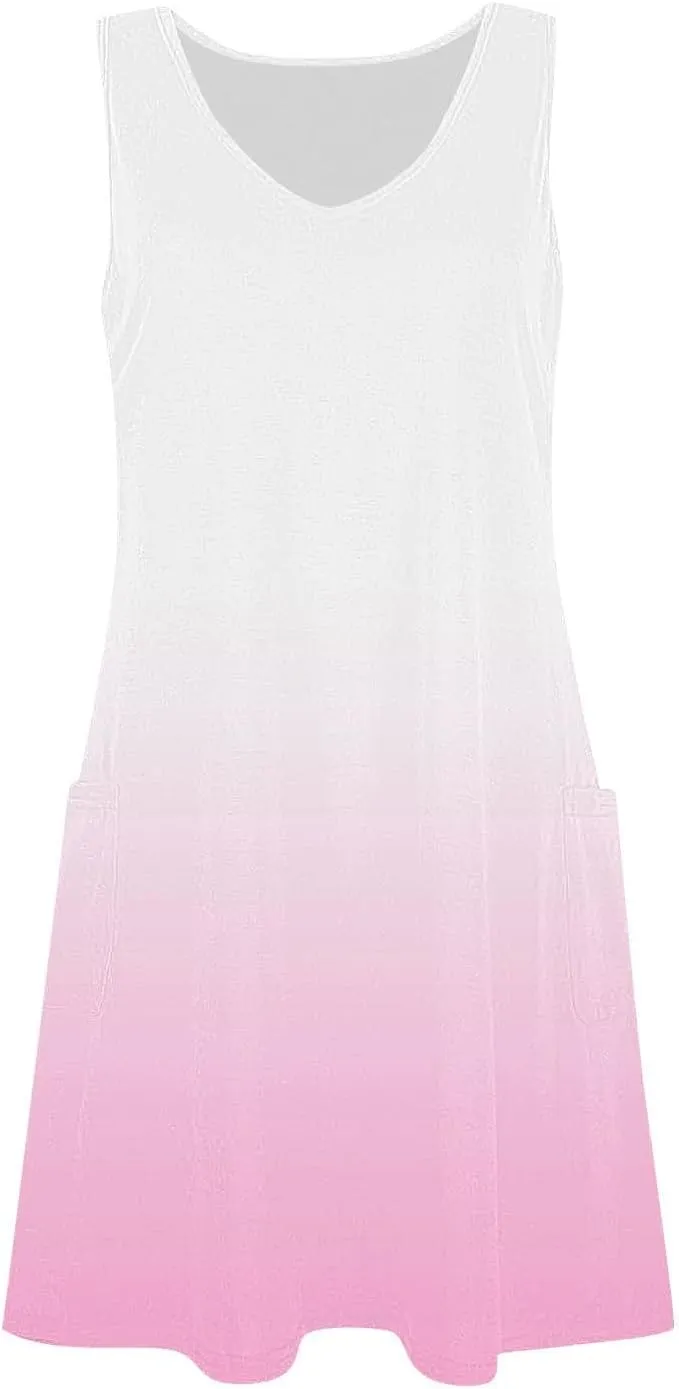 Sundress for Women 2025 Summer Casual V Neck Sleeveless Gradient Boho Tank Dress Loose Beach Dresses with Pockets
