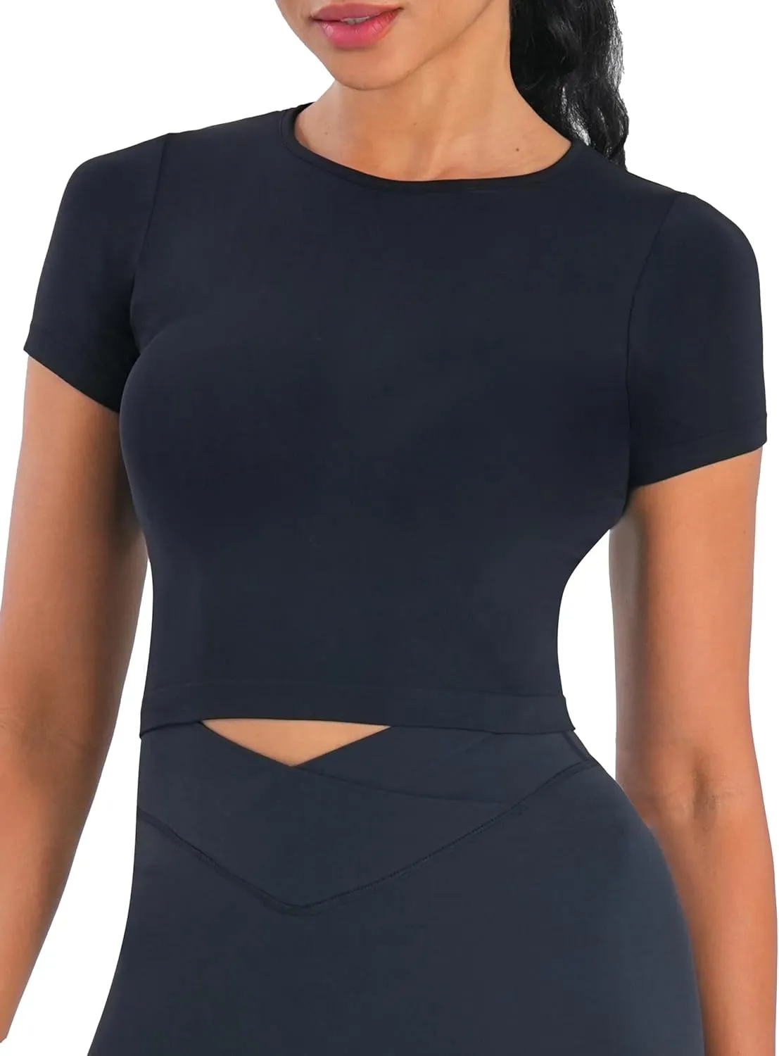 Sunzel Short Sleeve Fitted Basic T Shirts for Women, Soft Crew Neck Basic Crop Tee Cute Trendy Summer Tops Tight Tees