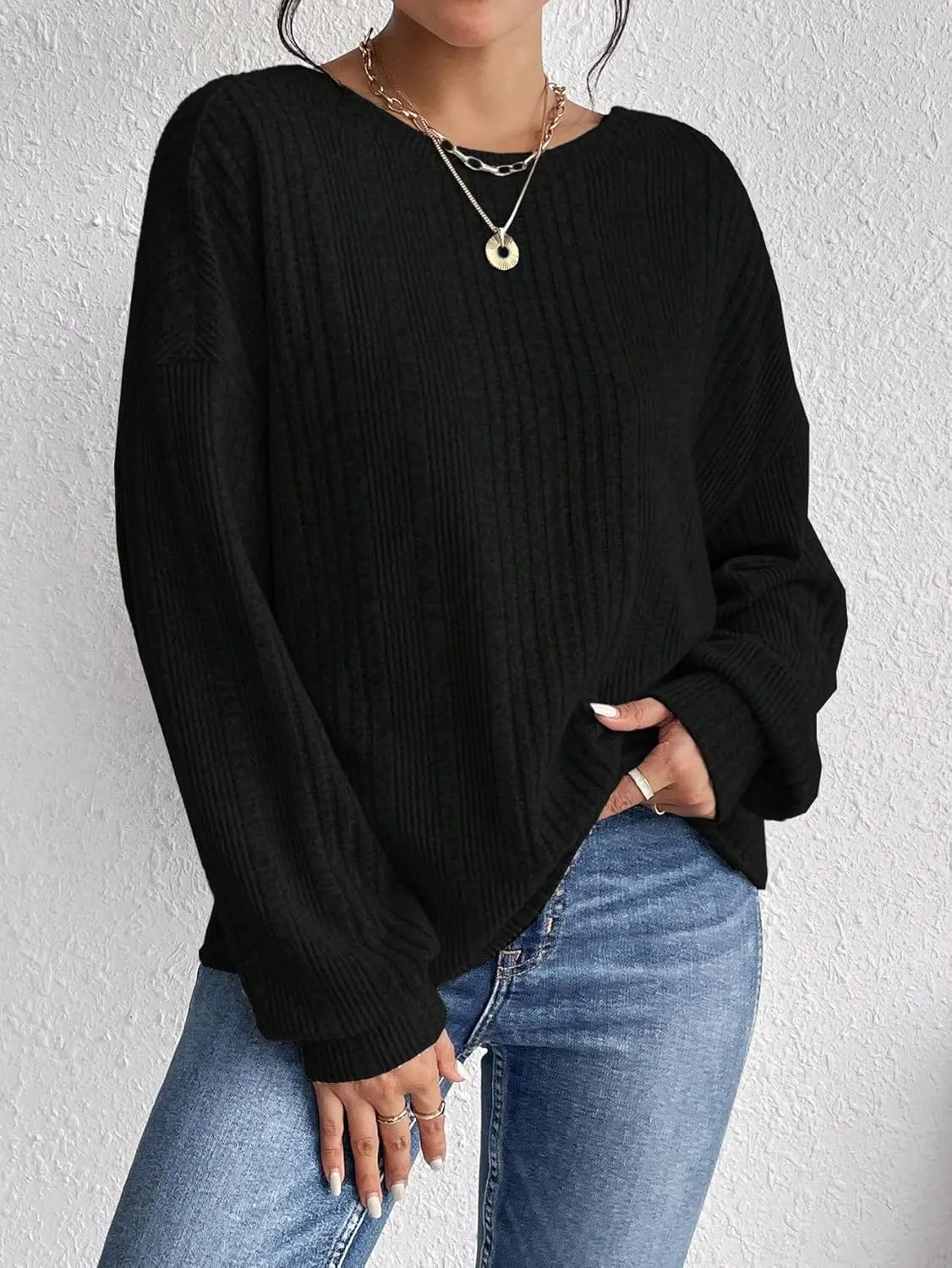SweatyRocks Women's Criss Cross Round Neck Pullover Sweaters Long Sleeve Loose Cut Out Back Knit Tee Tops Backless Shirts