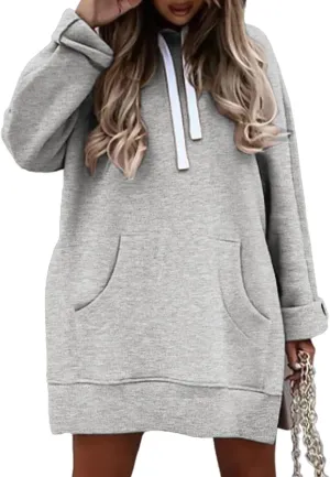 Syellowafter Women Oversized Hoodie Dress Pullover Winter Kangaroo Pocket Sweatshirt Fall Tops Casual Loungewear