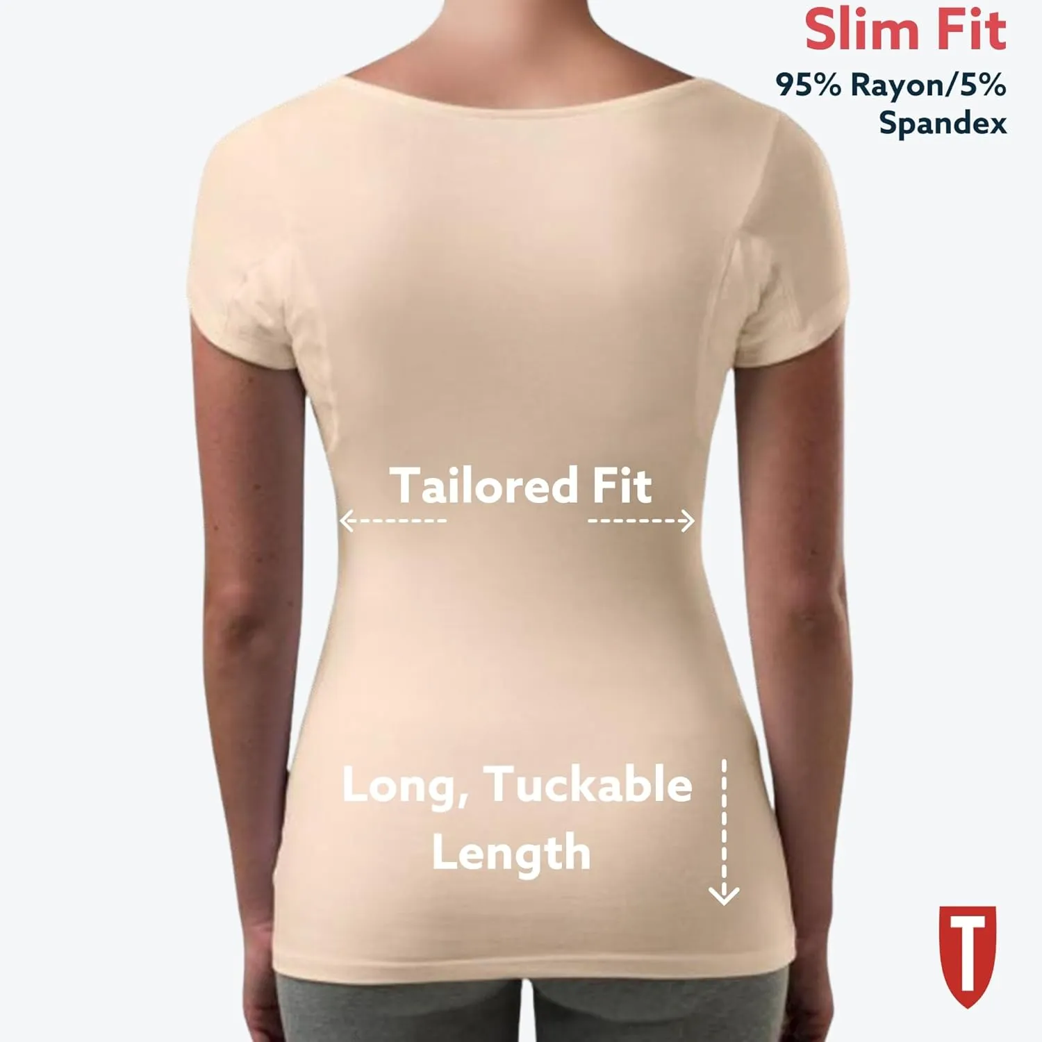 T THOMPSON TEE Women's Sweatproof Undershirt | Deep V Neck | Slim Fit | with Sweat Pads