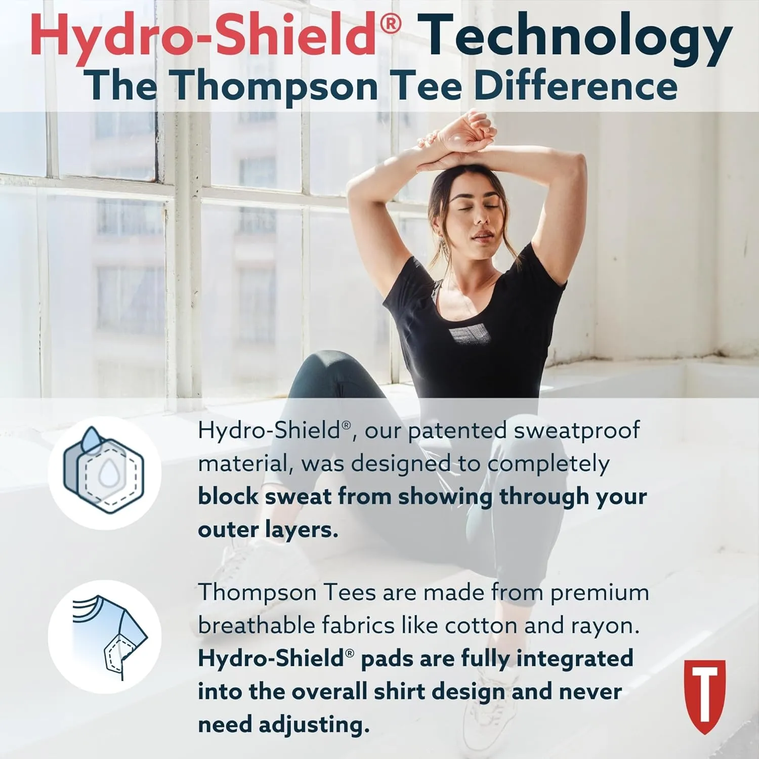 T THOMPSON TEE Women's Sweatproof Undershirt | Deep V Neck | Slim Fit | with Sweat Pads