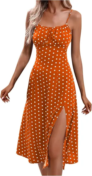 TANGNADE Summer Dresses for Women 2025 Vacation Beach Spaghetti Straps Square Neck Ladies Midi Dress Wedding Guest Dress