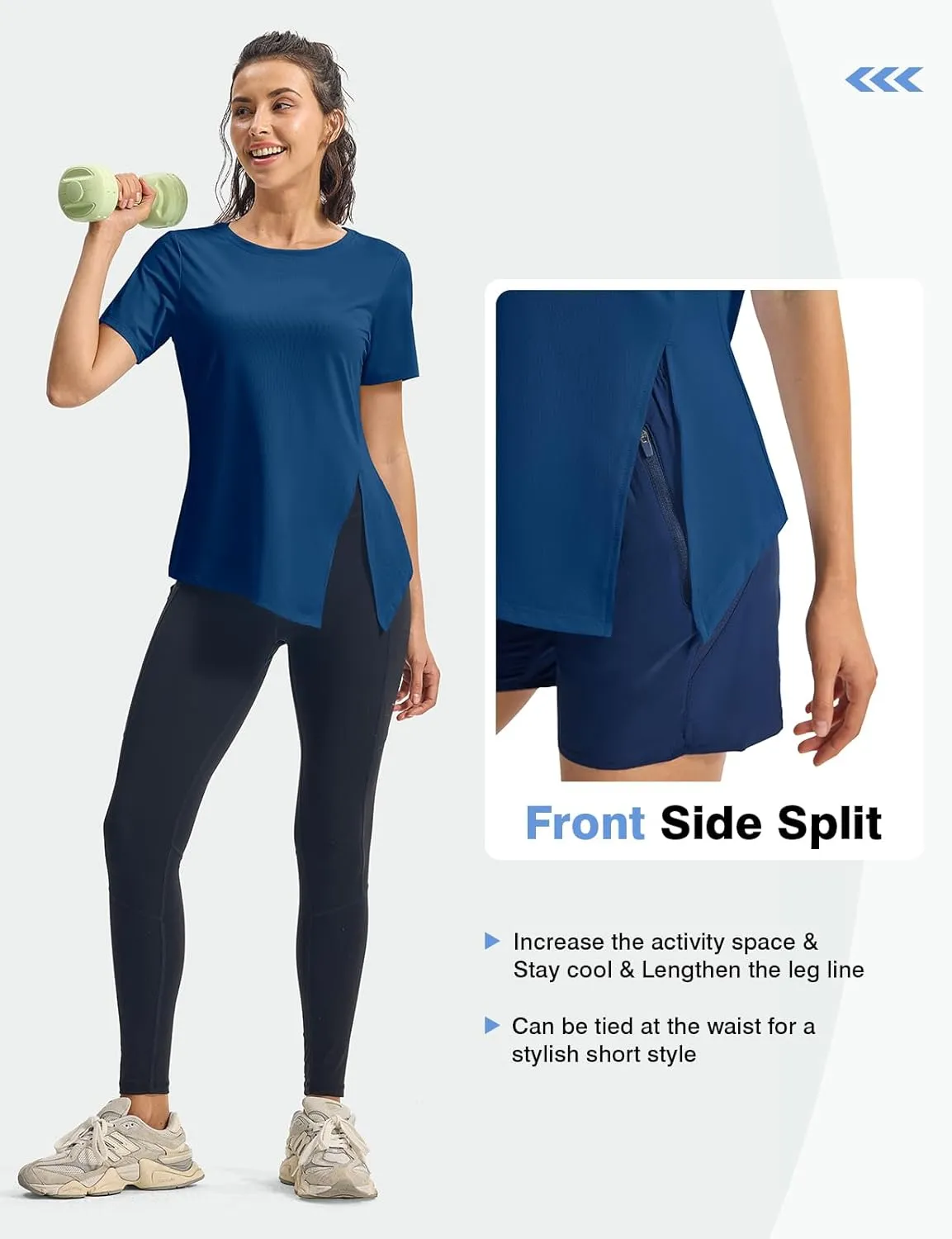 TBMPOY Women's Short Sleeve Workout Tops T-Shirts Breathable Quick Dry UPF 30  Athletic Exercise Tee Shirts with Side Slits