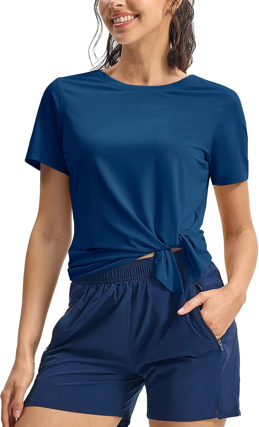 TBMPOY Women's Short Sleeve Workout Tops T-Shirts Breathable Quick Dry UPF 30  Athletic Exercise Tee Shirts with Side Slits
