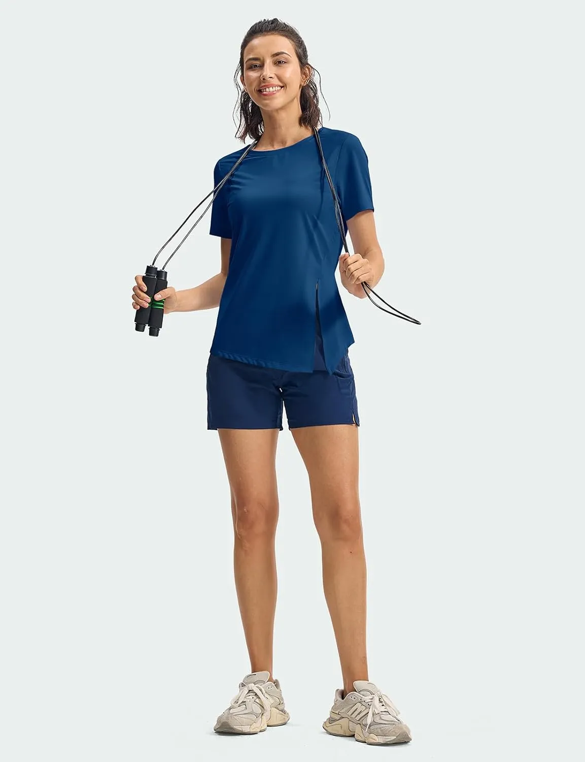TBMPOY Women's Short Sleeve Workout Tops T-Shirts Breathable Quick Dry UPF 30  Athletic Exercise Tee Shirts with Side Slits