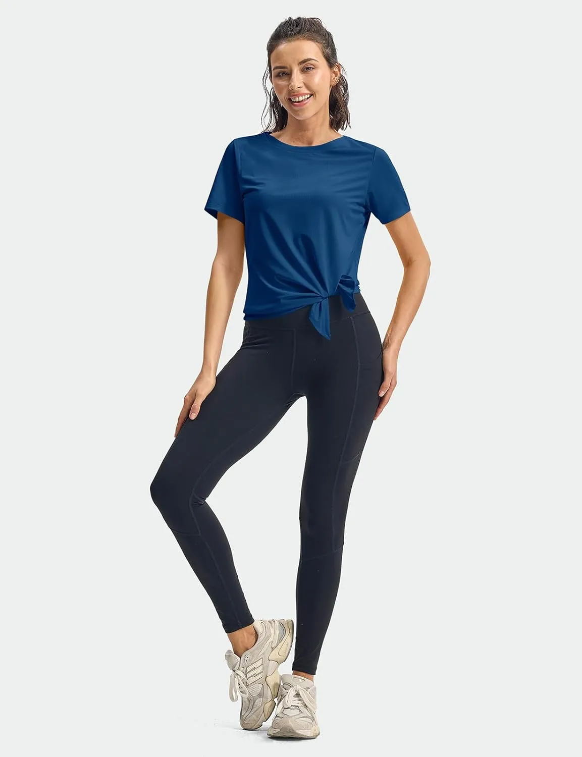 TBMPOY Women's Short Sleeve Workout Tops T-Shirts Breathable Quick Dry UPF 30  Athletic Exercise Tee Shirts with Side Slits