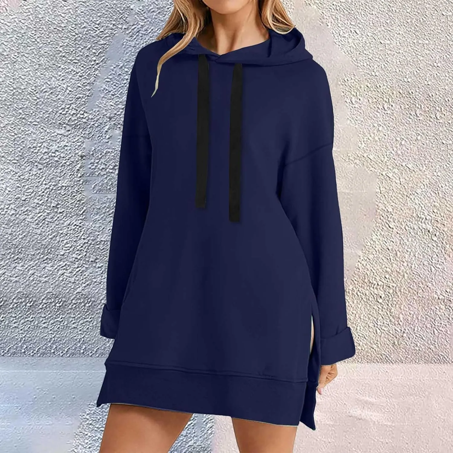 The Warmy Oversized Hoodie,Casual Oversized Hoodie Dress For Women Pullover Long Sweatshirt Split Hem With Pockets