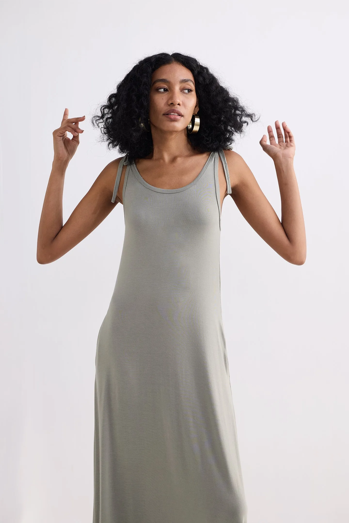 Tie-Detail Maxi Dress in Light Olive