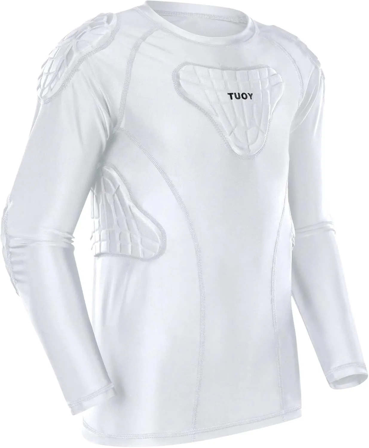 TUOY Youth Padded Chest Rib Protector Shirt for Football Baseball Martial Art Padded Compression Shirt Long Sleeve