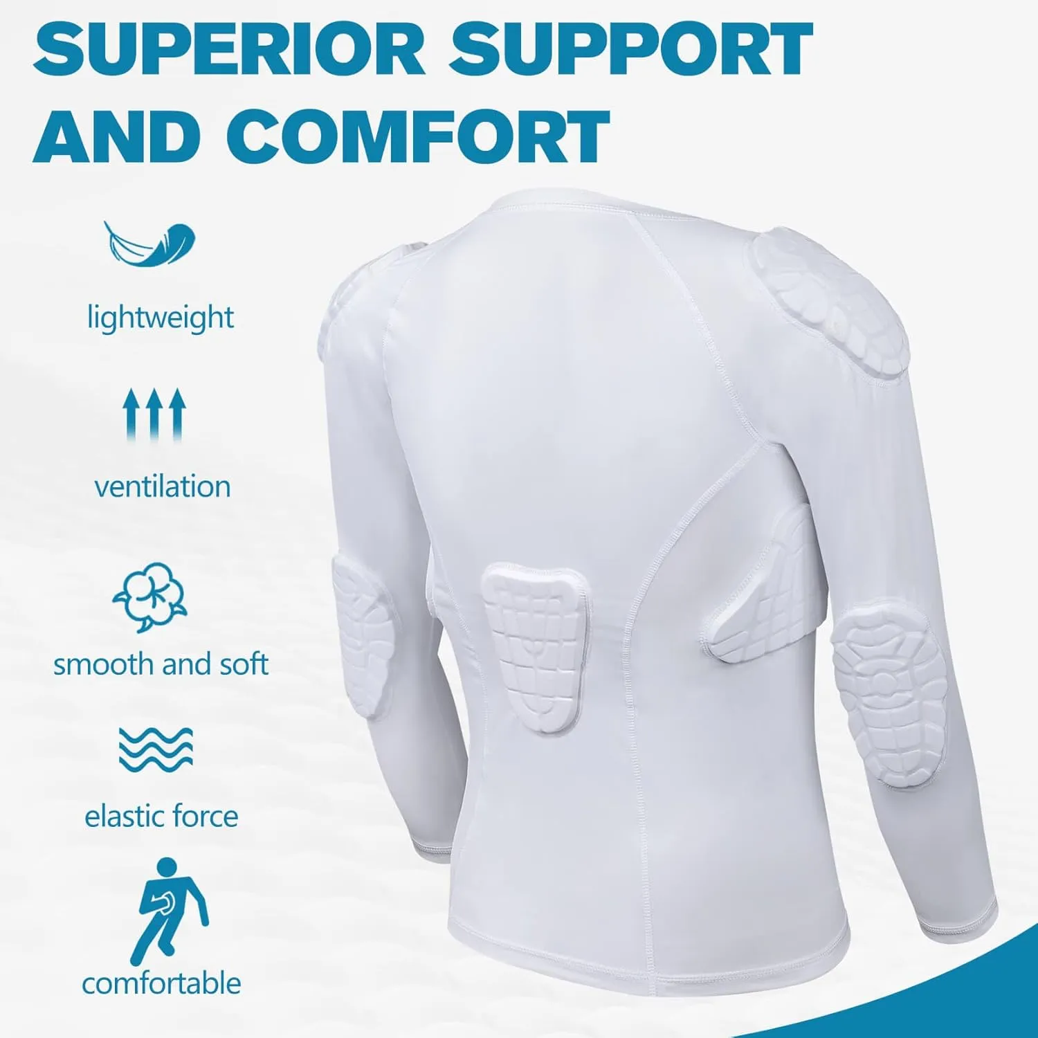 TUOY Youth Padded Chest Rib Protector Shirt for Football Baseball Martial Art Padded Compression Shirt Long Sleeve