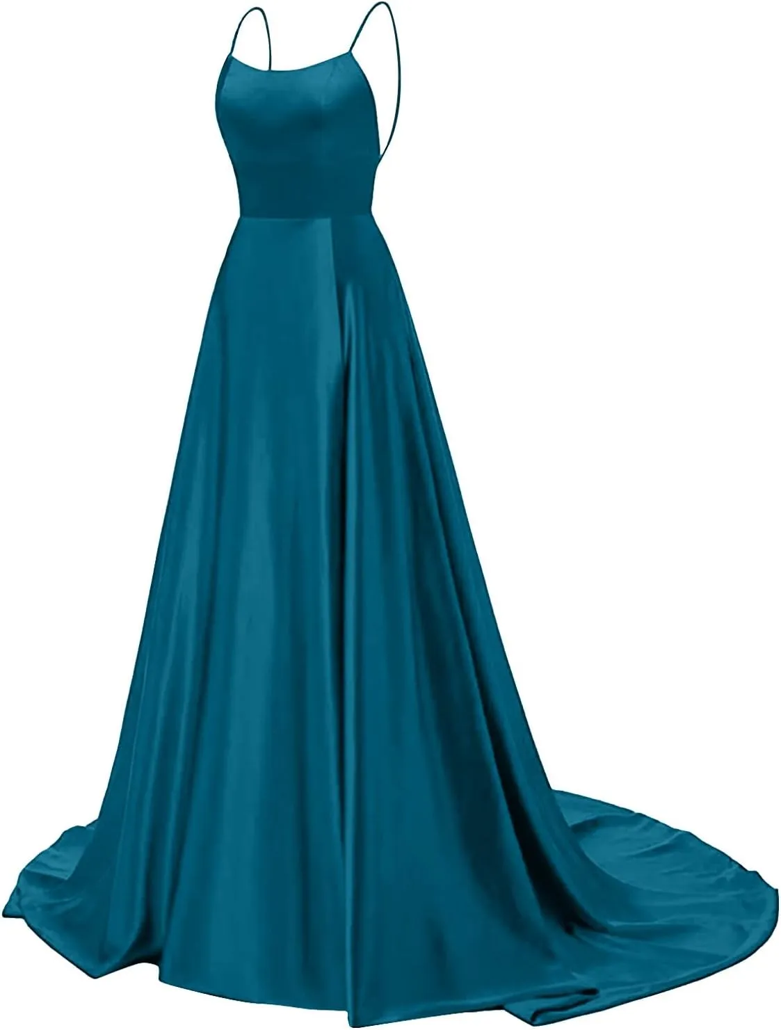 TWGONE Prom Dresses for Women 2025 Spaghetti Straps Formal Party Maxi Dress Satin Evening Gowns with Pockets
