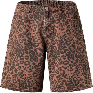 Unisex Leopard Jorts Women Baggy Cheetah Shorts Vintage Straight Leg Jeans Casual Y2K Streetwear
