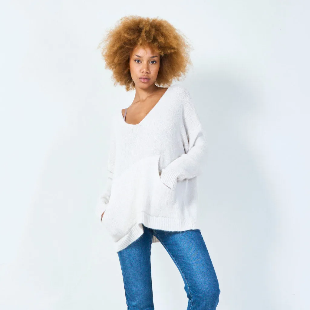 V-neck oversized knit sweater wholesale
