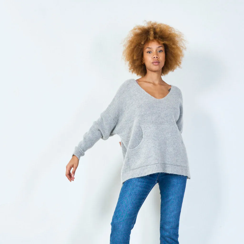 V-neck oversized knit sweater wholesale