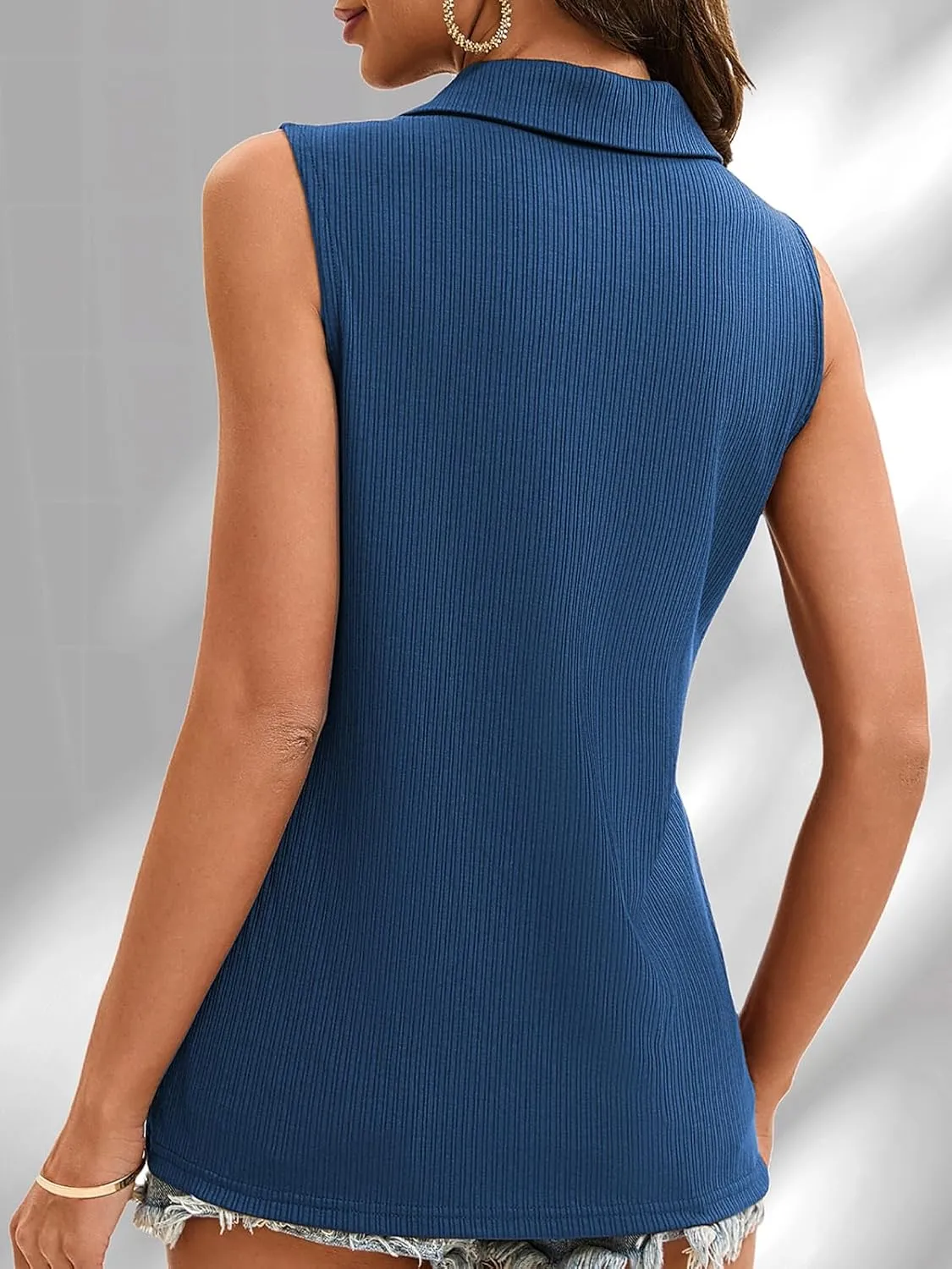 V Neck Tank Tops for Women Summer Sleeveless Blouses Casual Collared Shirts Solid Color Stretchy Loose Fit Top