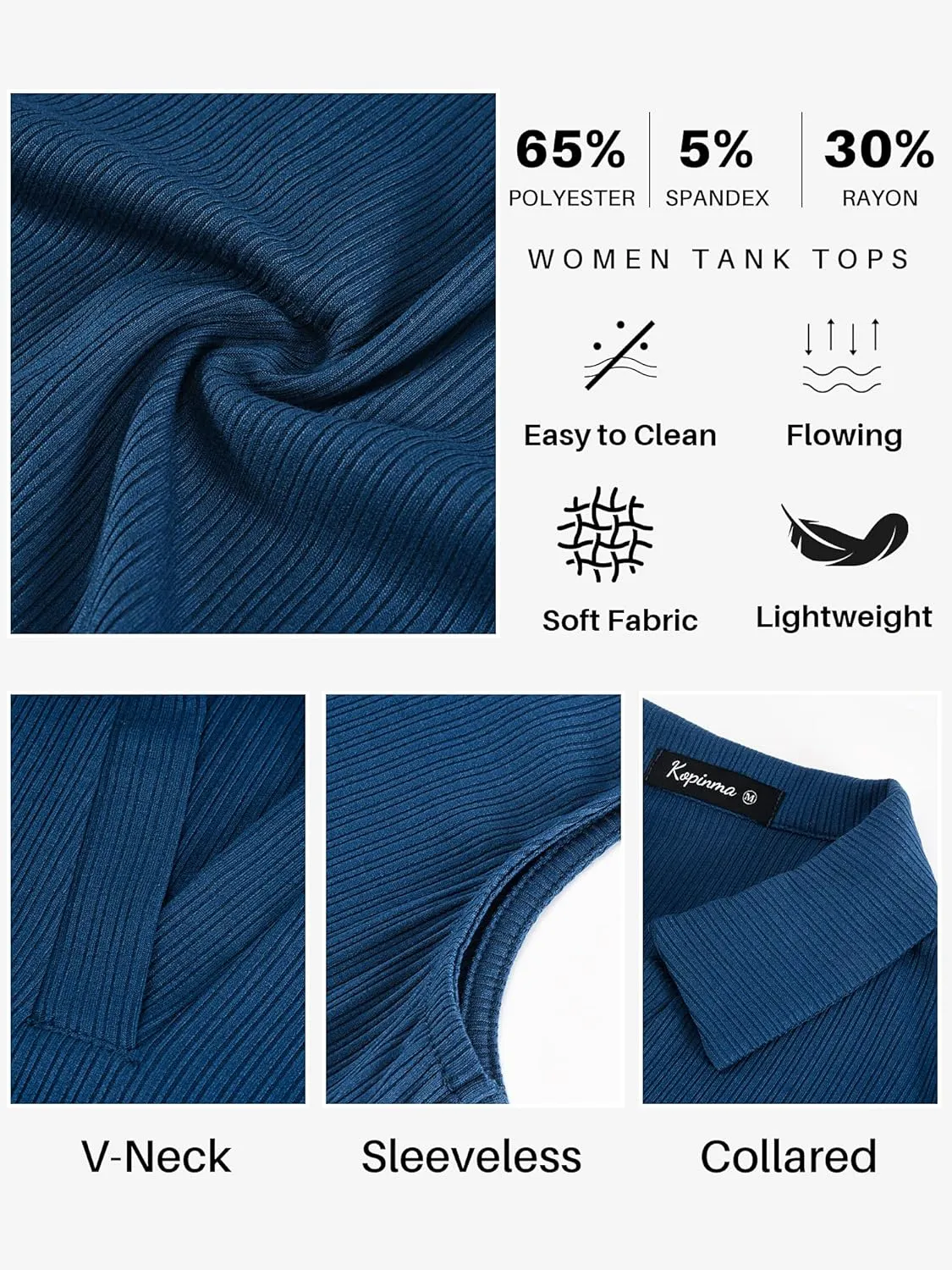 V Neck Tank Tops for Women Summer Sleeveless Blouses Casual Collared Shirts Solid Color Stretchy Loose Fit Top
