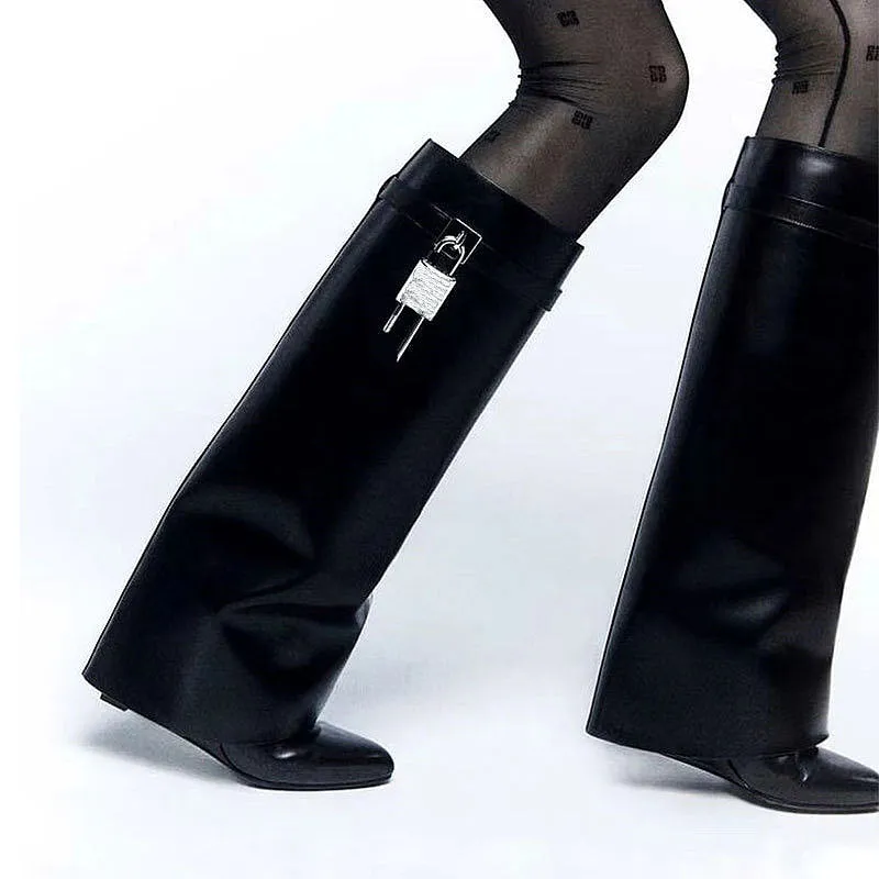 ‘Vedo’ Leather Knee High Wedge Heel