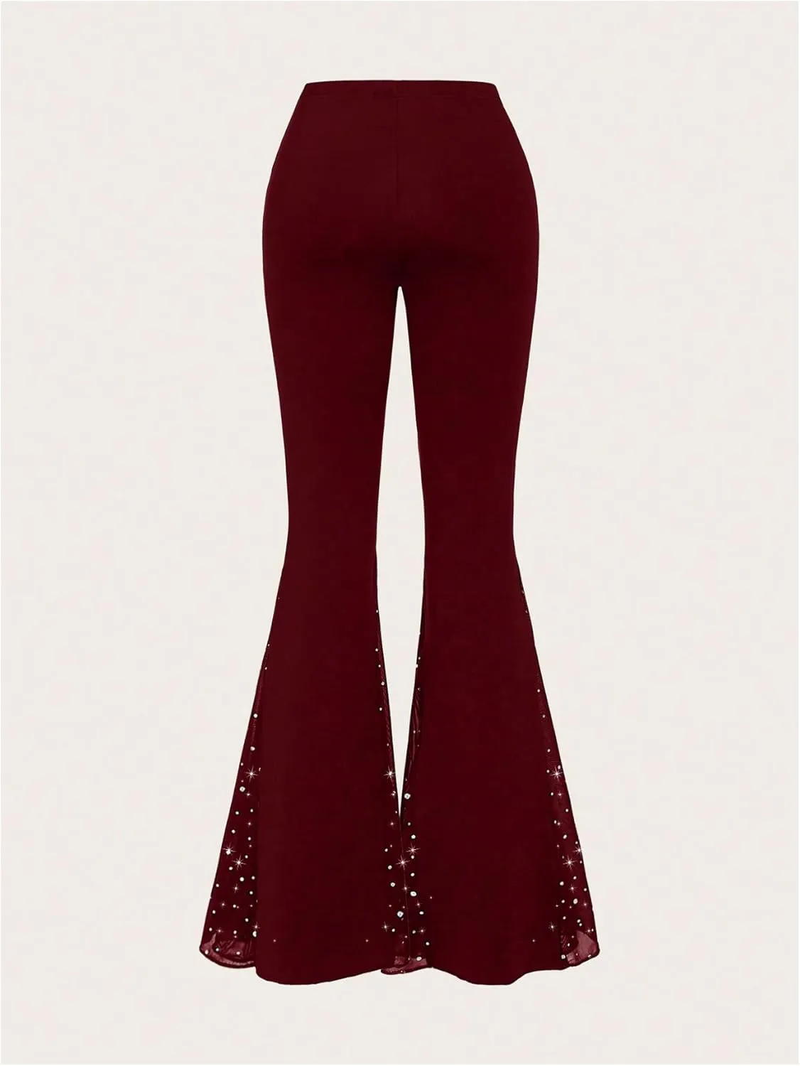 Verdusa Women's Bell Bottom Wide Leg Lace Pants Y2K Mesh Goth Flare Pants Party Clubwear
