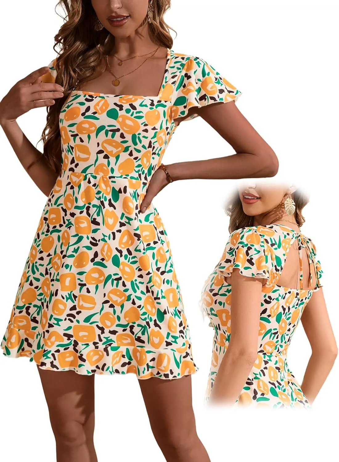 VETIOR Cute mini Dress Square Neck Cap Sleeves Summer Backless A Line Dresses with Pocket 2025
