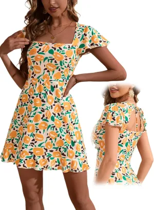 VETIOR Cute mini Dress Square Neck Cap Sleeves Summer Backless A Line Dresses with Pocket 2025