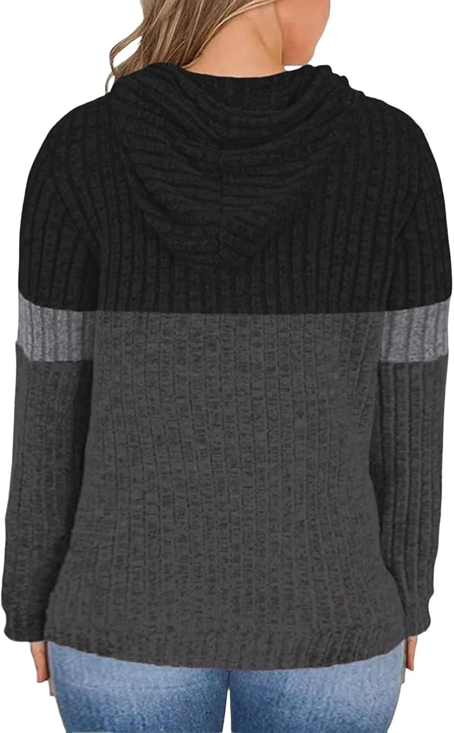 VISLILY Plus-Size-Hoodies for Women Casual Color Block Sweaters Long Sleeve Pullover Sweatshirts Cute Loose Tops with Pocket