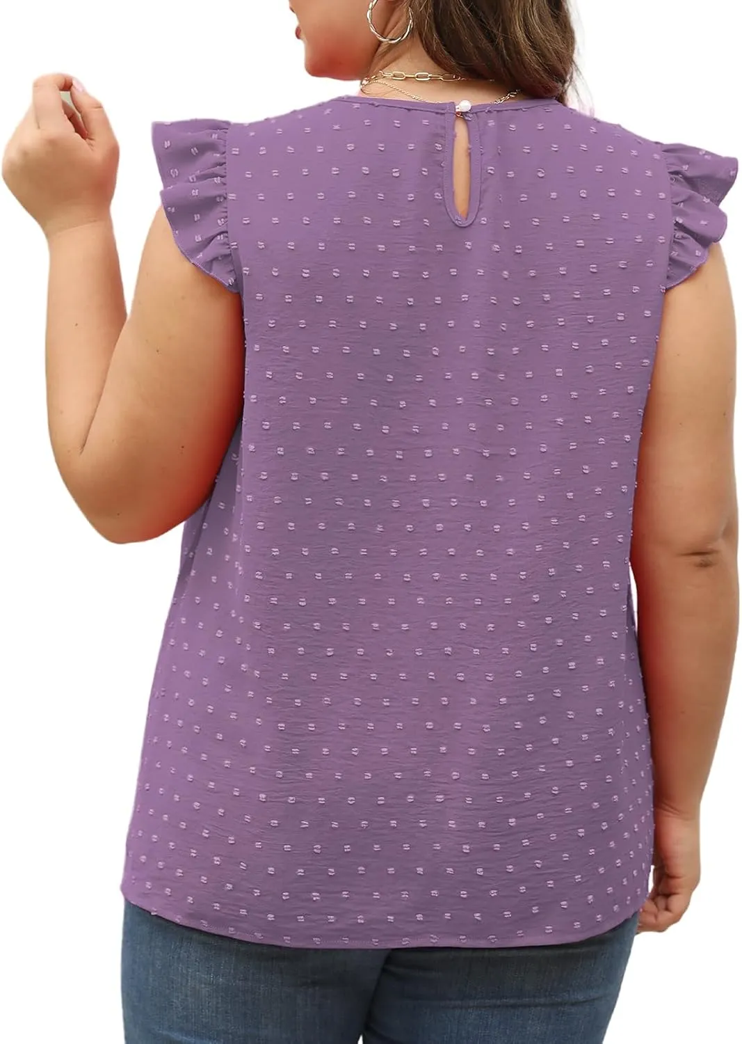 VISLILY Womens-Plus-Size-Summer-Tank-Tops Ruffle Cap Sleeveless T Shirts Crewneck Swiss Dot Blouses Pleated Casual Tee