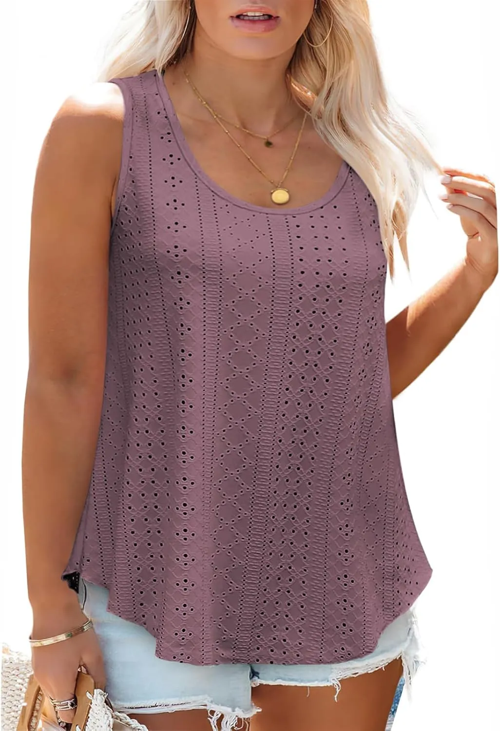 VISLILY Womens-Plus-Size-Summer-Tank-Tops Scoop Neck Camisole Sleeveless T Shirts Flowy Eyelet Embroidery Tunics Tee XL-5XL