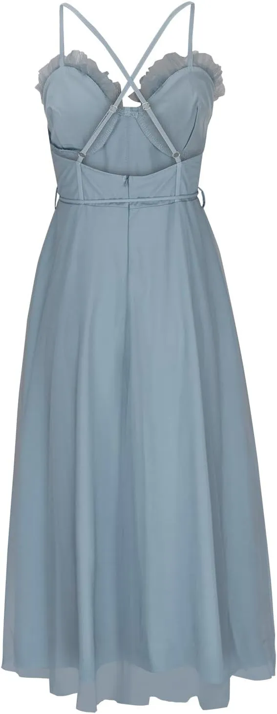 Wedding Guest Dresses for Women Sexy Spaghetti Straps Corset Prom Dress Flowy Tulle Hem Fairy Gown for Graduation