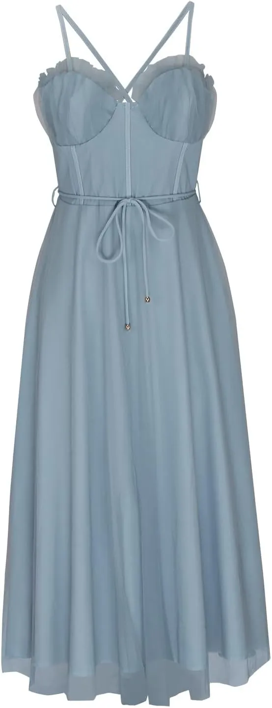 Wedding Guest Dresses for Women Sexy Spaghetti Straps Corset Prom Dress Flowy Tulle Hem Fairy Gown for Graduation