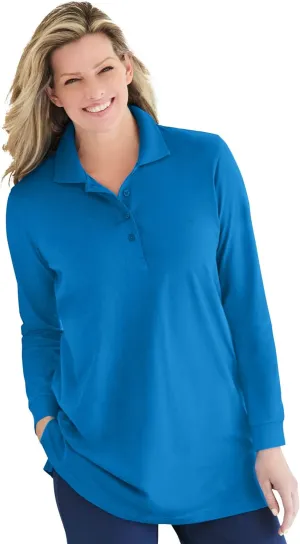 Woman Within Plus Size Long-Sleeve Polo Shirt