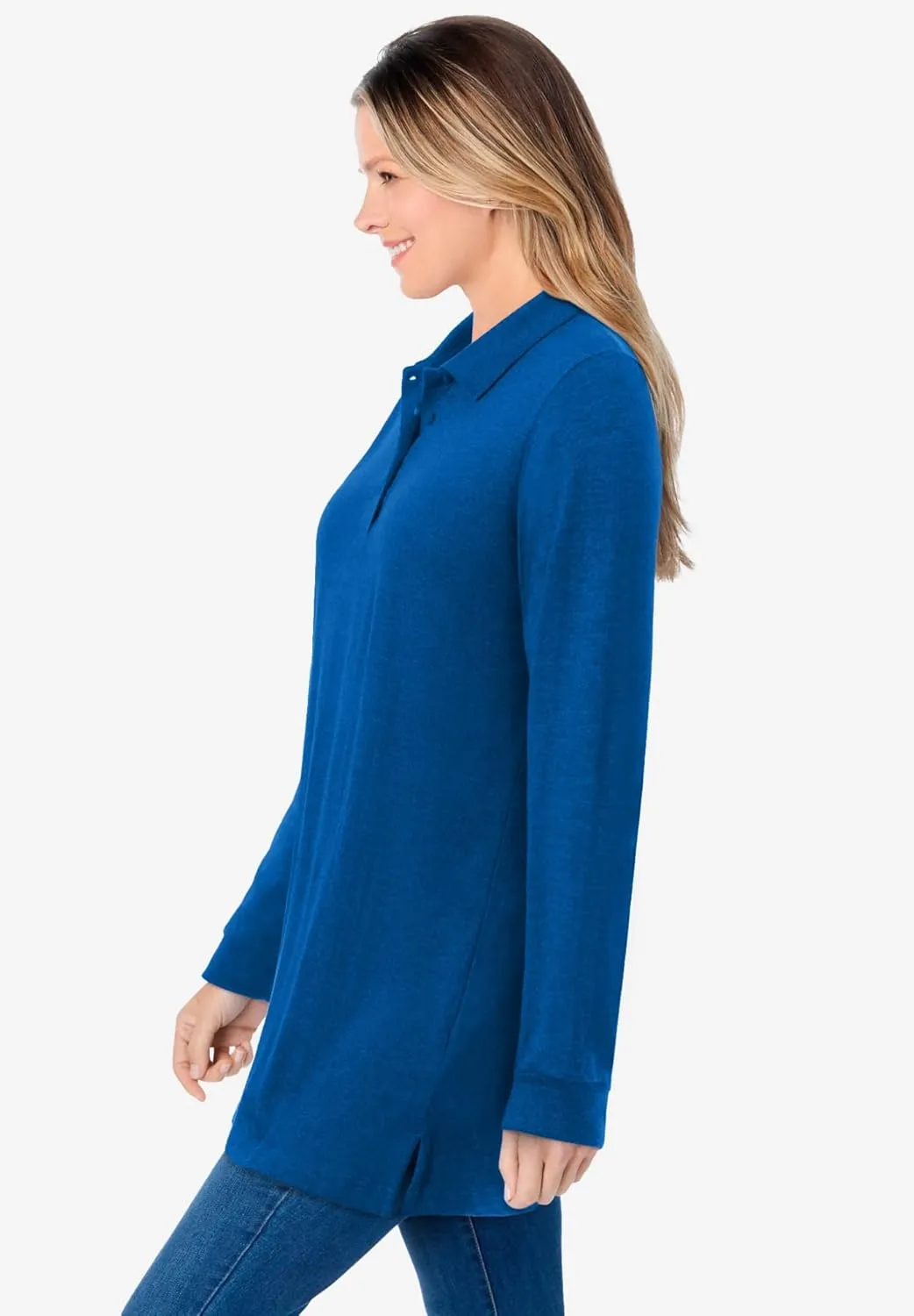 Woman Within Plus Size Long-Sleeve Polo Shirt