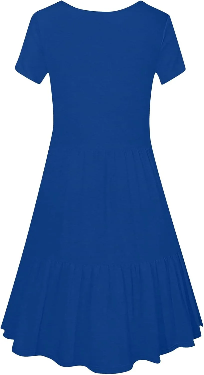 Women 2025 Summer Dress Elegant Square Neck Formal Short Sleeve Business Casual Outfits Ruffle Sundress with Pockets
