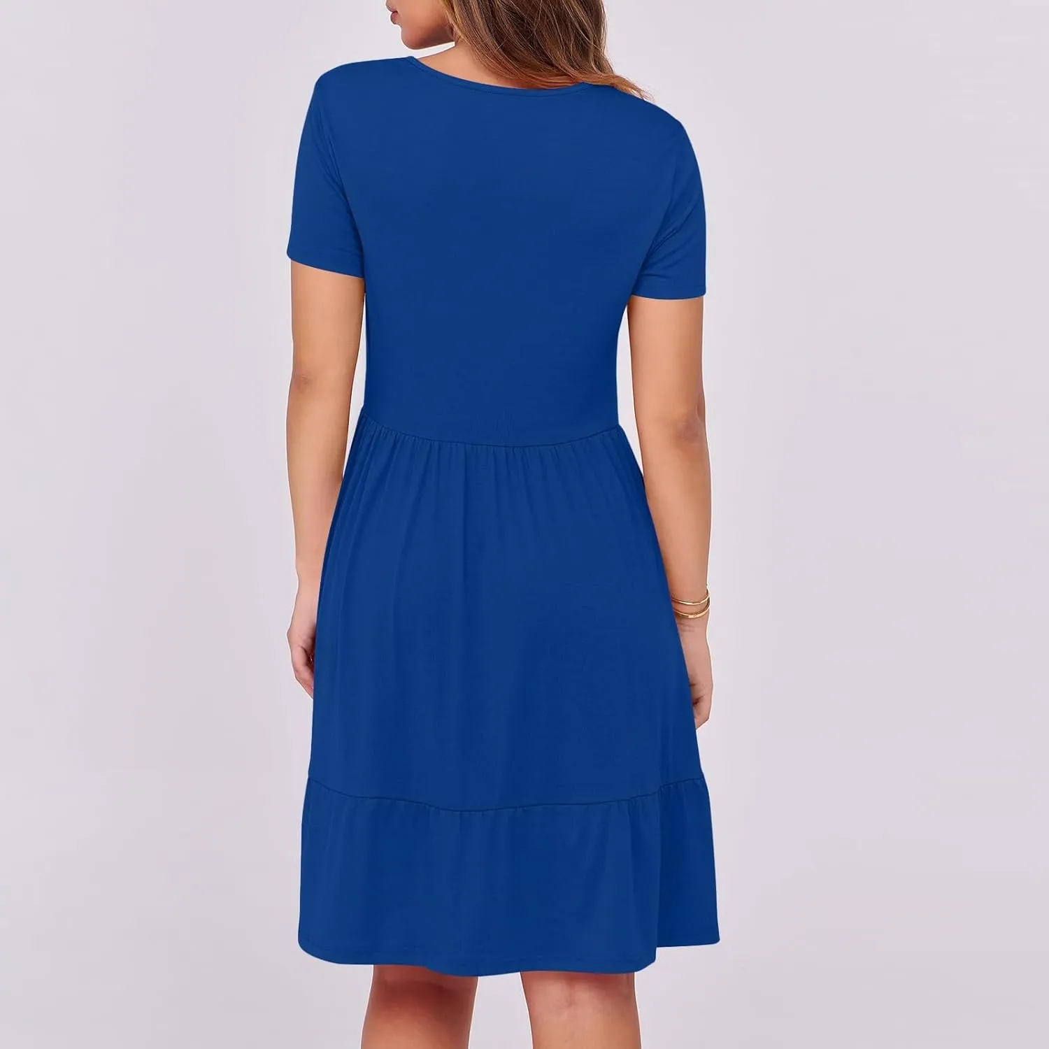 Women 2025 Summer Dress Elegant Square Neck Formal Short Sleeve Business Casual Outfits Ruffle Sundress with Pockets