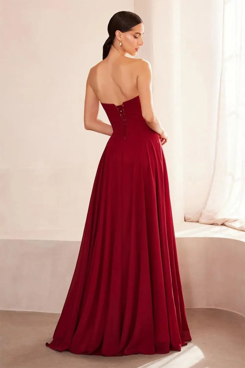Women Bridesmaid Dress with Scarf A Line Sweetheart Neck Strapless Wedding Guest Dress AU128
