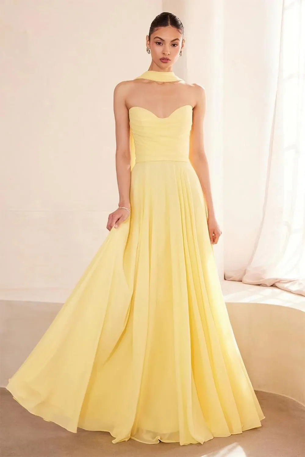Women Bridesmaid Dress with Scarf A Line Sweetheart Neck Strapless Wedding Guest Dress AU128